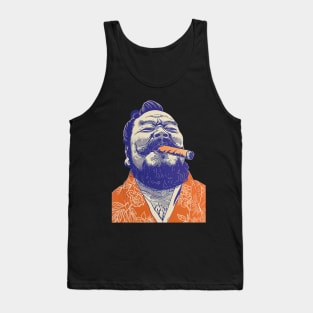 Puff Sumo: Smoking a Fat Robusto Cigar  on a dark (Knocked Out) background Tank Top